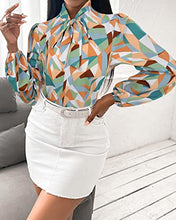 Load image into Gallery viewer, Long Sleeve Blouses for Women Bow Tie Neck Blouse Floral Print Shirts Casual Office Tops Yellow Green Medium