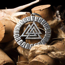 Load image into Gallery viewer, Valknut Pendant Necklace Sterling Silver Triangle Odin Knot in Runic Circle Mens Viking Norse Celtic Jewelry for Men Women Nordic Rune Amulet Talisman Handmade