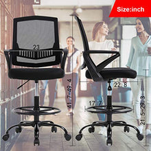 Load image into Gallery viewer, Drafting Chair Tall Office Chair Ergonomic Desk Chair Adjustable Height with Lumbar Support Arms Footrest Mid Back Drafting Stool Swivel Rolling Mesh Computer Chair for Women Adults(Black)