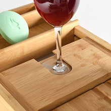 Load image into Gallery viewer, Luxury Bamboo Bathtub Tray Caddy - Expandable and Nonslip Bath Caddy with Book/Tablet and Wine Glass Holder - Great Gift Idea for Loved Ones
