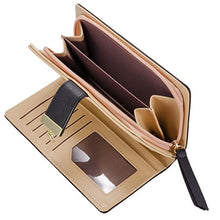 Load image into Gallery viewer, Women's Long Leaf Bifold Wallet Leather Card Holder Purse Zipper Buckle Elegant Clutch Wallet Handbag, Black, One Size