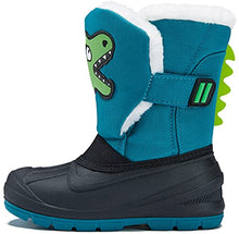 Load image into Gallery viewer, MORENDL Toddler Snow Boots Easy-on Fur Lined Warm Soft Winter Kids Boots with Cute Dinosaur Print Blue 12 US Little Kid