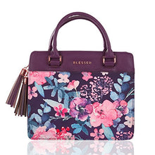 Load image into Gallery viewer, Blessed Purse Style Bible Cover for Women Black Faux Leather, Purple Floral Medium