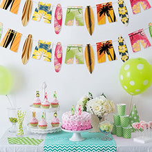 Load image into Gallery viewer, 48 Pieces Surfboard Cupcake Toppers and 2 Pieces Surfboard Birthday Garlands Hawaii Banner Surfing Themed Cake Decoration for Summer Beach Luau Birthday Baby Shower Hawaii Themed Party Supplies