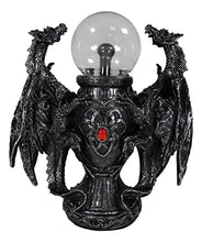 Load image into Gallery viewer, Ebros Gift Mythical Fantasy Gothic Guardian Dragon Duo with Crystal Static Plasma Storm Ball Table Lamp Sculpture Medieval Home Decor Globe Lights As Enchanting Renaissance Dragons Accent Statue
