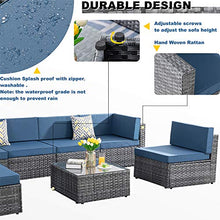 Load image into Gallery viewer, SUNLEI 7pcs Patio Outdoor Furniture Sets Conversation Set,Low Back All-Weather Rattan Sectional Sofa with Tea Table&Washable Couch Cushions(Silver Rattan)(Aegean Blue)
