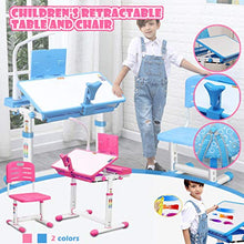 Load image into Gallery viewer, HEIKA Children's Combined Study Table Plastic Work Table Kids Desk Chair Set Can Be Raised and Lowered (Blue-70x52cm)