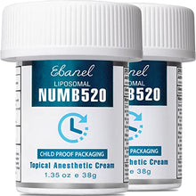 Load image into Gallery viewer, Ebanel 5% Lidocaine Topical Numbing Cream Maximum Strength, 2-Pack of 1.35 Oz, Numb520 Pain Relief Cream Anesthetic Cream Infused with Aloe, Vitamin E, Lecithin, Allantoin, with Child Resistant Cap