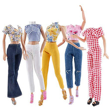 Load image into Gallery viewer, E-TING Lot 15 Items = 5 Sets Doll Clothes with 10 Pair Shoes Accessories for 11.5 Inch Girl Doll Outfits Random Style(Leather Jacket + Casual Wear)