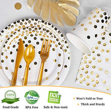 Load image into Gallery viewer, Decorlife Party Plates, White and Gold Party Supplies Set, Total 192PCS, 12oz Cups for Adults, 48PCS Party Napkins, Plates, Gold Cutlery Included – Serves 24