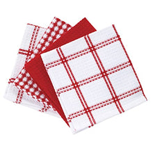 Load image into Gallery viewer, T-fal Textiles Cotton Flat Waffle Dish Cloth, Highly Absorbent, Machine Washable, 12" x 13", Red, 4-Pack