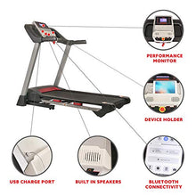 Load image into Gallery viewer, Sunny Health & Fitness Electric Folding Treadmill with LCD and Pulse Monitor, 265 LB Max Weight, Tablet Holder, Bluetooth Speakers and USB Charging - SF-T7917,Black