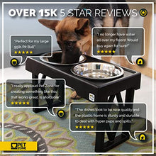 Load image into Gallery viewer, Pet Zone Designer Diner Adjustable Elevated Dog Bowls - Adjusts to 3 Heights, 2.75”, 8", & 12'' (Raised Dog Dish with Double Stainless Steel Bowls) Black