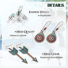 Load image into Gallery viewer, YADOCA 24 Pairs Bohemian Vintage Drop Dangle Earrings Set for Women Boho Hollow Leaf Earrings Cute Tiny Stud Earring National Style Alloy Long Dangle Earrings