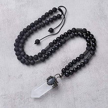 Load image into Gallery viewer, Top Plaza Natural Stone Healing Crystal Clear Quartz Hexagonal Pointed Gemstone Pendant Necklace Crescent Moon Jewelry Adjustable Lava Rock Beads Necklaces for Women Men