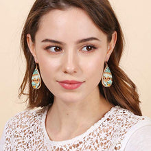 Load image into Gallery viewer, Bonaluna Boho Printed on Wood Teardrop Statement Earrings