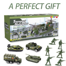 Load image into Gallery viewer, JOYIN Military Transport Cargo Airplane Car Toy Play Set Including Friction Powered Helicopter with Light, 6 Die-Cast Military Cars & 12 Army Men Figures for Over 3 Years Old Boys and Girls