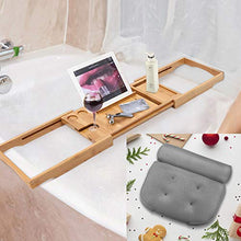Load image into Gallery viewer, ESSORT Bath Tray and Bath Pillow Combo, Air Mesh Bathroom Cushion for Head, Neck, Shoulder Support, Bathtub Caddy Tray Adjustable Holder