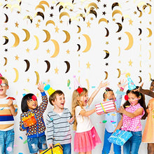 Load image into Gallery viewer, 130 Feet Gold Glitter Star Moon Paper Garland Banner Hanging Decoration for Graduation Class of 2020 Congrats Grad Wedding Birthday Festival Party Decoration
