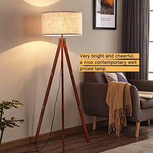 Load image into Gallery viewer, Anbomo Wood Tripod Floor Lamp, Modern Standing Light with E26 Lamp Base, Wood Floor Reading Lamp for Contemporary Living Rooms, Study Room and Office