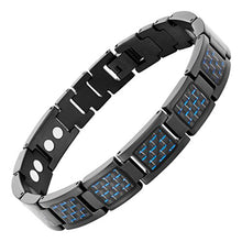 Load image into Gallery viewer, Blue Carbon Fiber Titanium Magnetic Bracelet Adjustable By Willis Judd