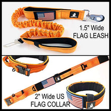 Load image into Gallery viewer, TACTICAL BUNGEE K9 DOG LEASH - 1.5" INCH WIDE DOG LEASHES FOR XL DOGS HEAVY DUTY NYLON ELASTIC STRETCH SHOCK ABSORBING MILITARY DOGS TRAINING LEASHES WITH REMOVABLE AMERICAN FLAG PATCH (ORANGE, SOLID)