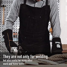 Load image into Gallery viewer, Leather Work Apron with Gloves - 6 Tool Pockets for Men& Women - Welding Apron - Ideal for Woodworking, Blacksmithing, Gardeners, Mechanics, BBQ - Adjustable M to XXXL