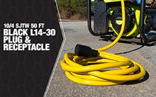 Load image into Gallery viewer, Southwire 65173140 50-Foot 30Amp Generator Cord, 10-Gauge Heavy Duty Electrical Power Cable with L14-30 Locking Plug, 125V / 250V, Yellow, Black