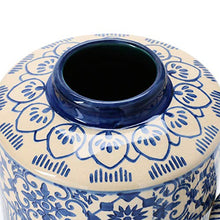 Load image into Gallery viewer, Creative Co-Op Decorative Stoneware Ginger Pattern, Blue & Cream Color Jar