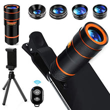 Load image into Gallery viewer, Cell Phone Camera Lens Kit,6 in 1 Universal +0.62x Wide Angle &25x Macro +235°Fisheye +Phone Holder -Shutter Remote+Tripod for iPhone X/8/7/6/6s plus Samsung Android & phone