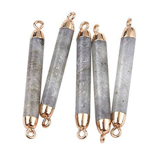 Load image into Gallery viewer, LiQunSweet 5 Pcs Electroplate Natural Labradorite Stone Bead Charm Connector Gemstones Links with Iron Findings Column Golden Bulk for Jewellry Making DIY Crafting - 44~45mm