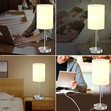 Load image into Gallery viewer, DEEPLITE Small Table Lamp, Bedside Lamp with USB Port, Simple Designed Modern Lamps for Bedrooms Living Room Office Nightstand Side/End Table, Brushed Nickel Metal Base, White Lampshade (Set of 2)