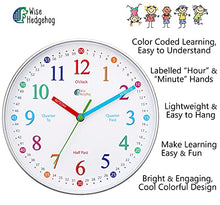 Load image into Gallery viewer, WISE HEDGEHOG Telling Time Teaching Clock, Silent Non Ticking Analog Battery Operated Learning Clock for Kids, Perfect Room & Wall Decor for School Classrooms, Playrooms and Kids Bedrooms