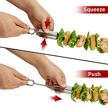 Load image into Gallery viewer, Metal Skewers for Grilling, 14 inch BBQ Skewers for Kabobs with Push Blocks, 8PCS Fat Kabob Skewers for Outdoor Grilling, Camping (with Storage Bag)