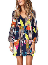 Load image into Gallery viewer, Amoretu Women's V Neck Bishop Sleeves Soft Loose Tunic Fall Dress Geometry M