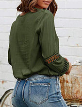 Load image into Gallery viewer, Viracy Womens Fall Tops, Girls Puff Long Sleeve Deep V Neck Blouse Sexy Lace Hallow Out Easy Fit Trendy Classic Shirt A-Line Design Clothes to Wear with Leggings Army Green Small