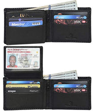 Load image into Gallery viewer, RFID Genuine Leather Bifold Wallet for Men and Women,2 Note pocket,coin pocket,multi card slots & ID window (Black Carbon)