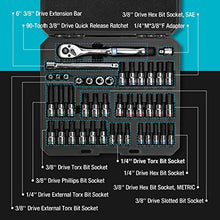 Load image into Gallery viewer, DURATECH Bit Socket Set, 42-piece, 1/4" and 3/8" Drive Allen, Torx, Star, Slotted, Phillips Bit Sockets, 3/8" 90T Ratchet, Extension Bar, Socket Adapter, with Storage Case, SAE & Metric