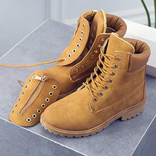 Load image into Gallery viewer, Padaleks Women's Round Toe Waterproof Ankle Bootie Lace Up Low Heel Work Motorcycle Combat Boots High Tops Booties