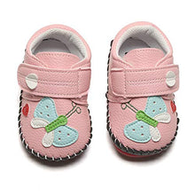 Load image into Gallery viewer, SOFMUO Baby Girls Boys Pu Leather Sneakers Anti-Slip Rubber Sole Cartoon Moccasins Handmade Newborn Slippers Hard Bottom Toddler First Walkers Infant Crib Shoes (Butterfly Pink,0-6 Months)