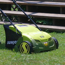 Load image into Gallery viewer, Sun Joe AJ801E 12-Amp 13-Inch Electric Dethatcher and Scarifier w/Removeable 8-Gallon Collection Bag, 5-Position Height Adjustment, Airboost Technology Increases Lawn Health, 13 inch, Green