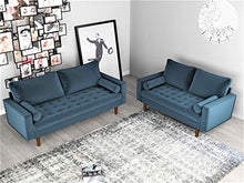 Load image into Gallery viewer, Container Furniture Direct Mid Century Modern Velvet Upholstered Button Tufted Living Room Sofa, 2 Piece Set, Prussian Blue
