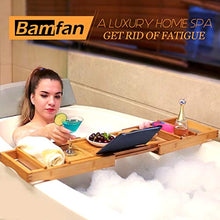 Load image into Gallery viewer, Bath Caddy Tray for Bathtub - Bamboo Adjustable Organizer Tray for Bathroom with Free Soap Dish Suitable for Luxury Spa or Reading