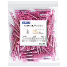 Load image into Gallery viewer, 100 Pcs Red Heat Shrink Butt Connectors, 22-16 AWG Marine Grade Insulated Crimp Wire Connectors, Waterproof Electrical Connectors Butt Splice for Boat Truck Wiring