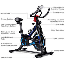 Load image into Gallery viewer, Goplus Indoor Cycling Bike, Adjustable Fitness Exercise Bike with LCD Display, Comfortable Seat Cushion, 5-Position Adjustable Saddle, Stationary Bike for Home and Gym Use (Black + Blue)