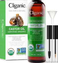 Load image into Gallery viewer, Cliganic USDA Organic Castor Oil, 100% Pure (8oz with Eyelash Kit) - For Eyelashes, Eyebrows, Hair & Skin | Natural Cold Pressed Unrefined Hexane-Free | DIY Carrier Oil | Cliganic 90 Days Warranty