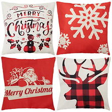 Load image into Gallery viewer, BuenoLife Christmas Pillow Covers Set of 4, 18 x 18 Inch Accent Pillow Cases, Plaid Linen Cushion Decorative Throw Pillow Covers, Square Pillowcase for Sofa Home Office Living Room Holiday Xmas Decor