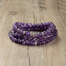 Load image into Gallery viewer, Self-Discovery 108 Japa Mala Beads Elephant Charm Bracelet or Long Necklace for Men Women or Girls (Amethyst)