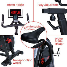 Load image into Gallery viewer, Finer Form Indoor Exercise Bike with 35 Lb Flywheel Belt-Driven Stationary Bike - Tablet iPad Holder, LCD Monitor, Cadence Reading, and SPD Compatible Pedals