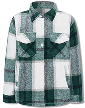 Load image into Gallery viewer, SANGTREE Girl's Plaid Jacket Shackets Flannel Button Down Long Sleeve Classic Print Shirt Coat Tops, Yf8 Plaid Jacket -Green White, 2-3T = Tag 100